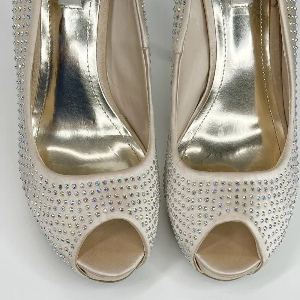 JENNIFER LOPEZ‎ Iridescent Peep Toe Blush Gems Stiletto Heels 10 - Picture 4 of 9